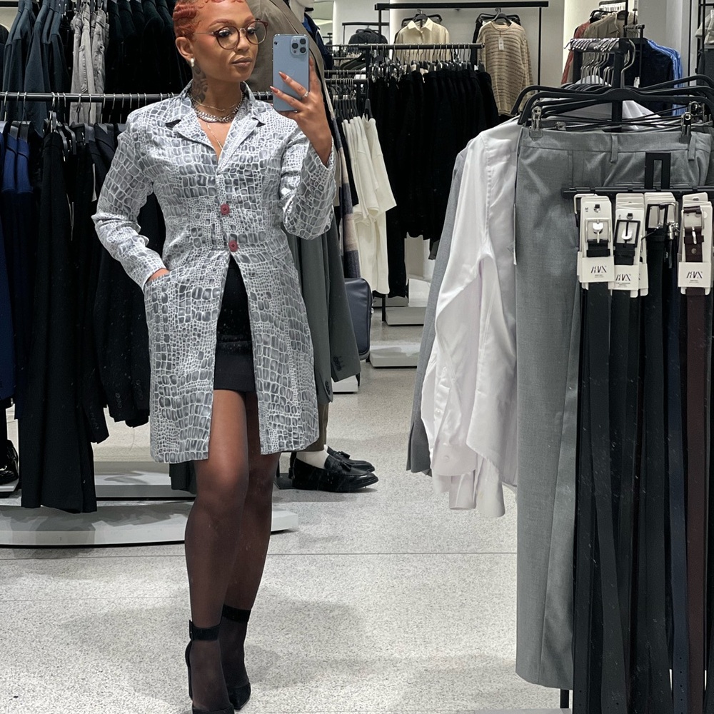 Gray Blazer with Textured Fabric